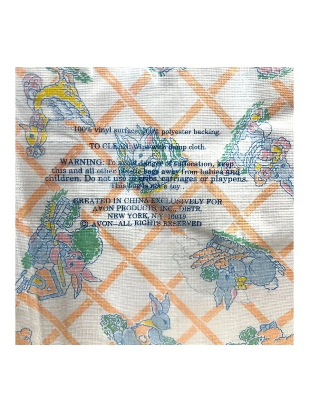 Avon Easter Gift Collection Table Cloth Vinyl Springtime Bunny Duck 52